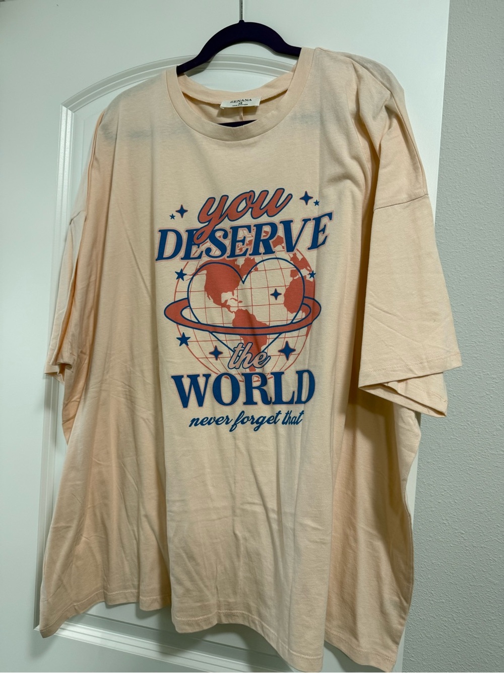 Zenana Outfitters Peach Tee with Navy & Coral Graphic Oversized fit